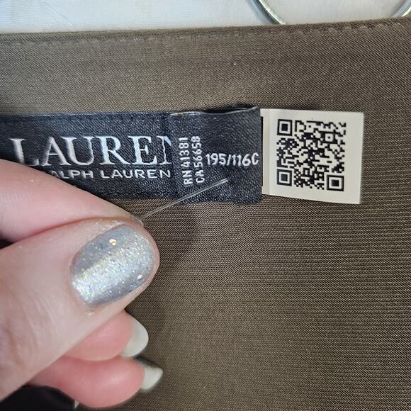Lauren Ralph Lauren Womens Jersey Dress Sz 16 Olive Green Stretch *No Sash $145 - Picture 7 of 11